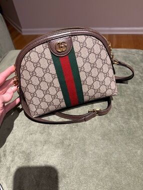 Gucci GG Supreme Crossbody with Green and Red Web Stripe